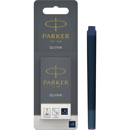 PARKER Cartouche d'encre longue QUINK, en blister, bleu noir