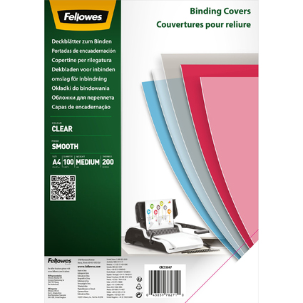 Fellowes Couverture, A4, PET, transparent, 0,20 mm