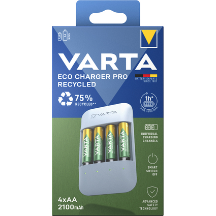 VARTA Chargeur ECO Charger Pro Recycled, avec 4x Micro AA