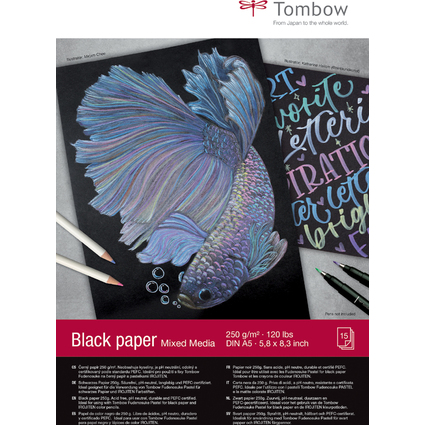TOMBOW Bloc  dessin "Black Paper", A5, uni, 250 g/m2, noir