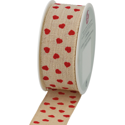 SUSY CARD Ruban cadeau, sur bobine "Valentin", crme/rouge