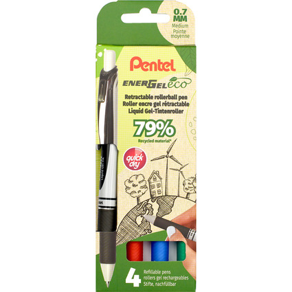 Pentel Stylo roller  encre gel EnerGel BL77 Eco, tui de 4