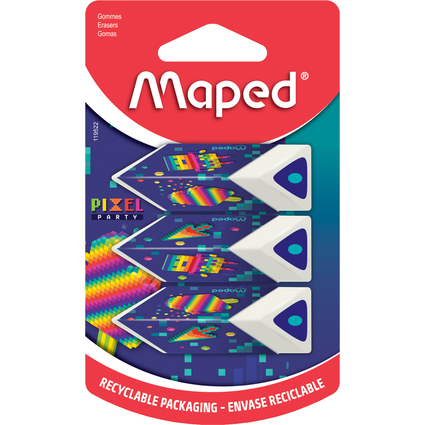 Maped Gomme en plastique Pyramide PIXEL PARTY, blister de 3