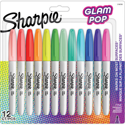 Sharpie Marqueur permanent FINE "Glam Pop", blister de 12