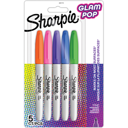 Sharpie Marqueur permanent FINE "Glam Pop", blister de 5