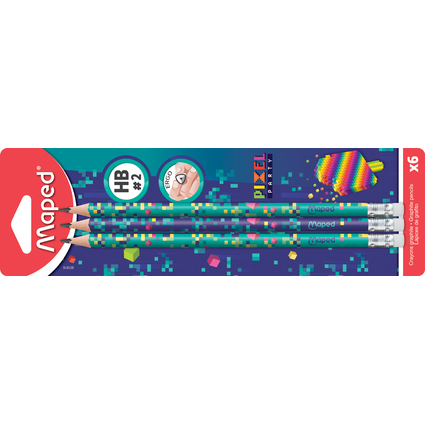 Maped Crayon de papier PIXEL PARTY, avec gomme, blister de 6