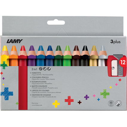 LAMY Crayon de couleur 3-en-1 3plus, tui carton de 12