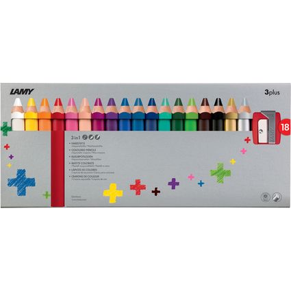 LAMY Crayon de couleur 3-en-1 3plus, tui carton de 18