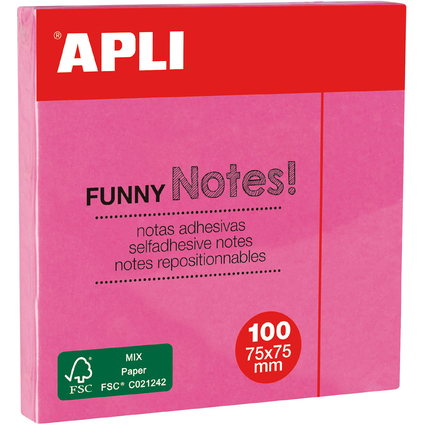 APLI Notes adhsives "FUNNY Notes!", 75 x 75 mm, rose fluo