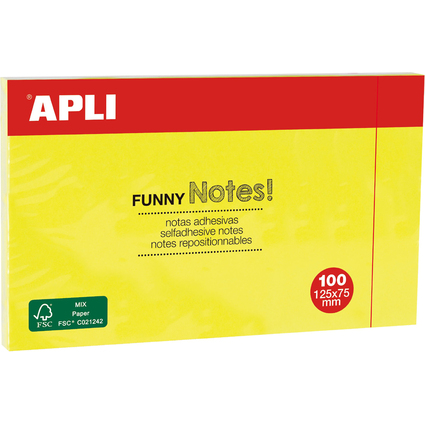 APLI Notes adhsives "FUNNY Notes!", 125 x 75 mm, jaune fluo