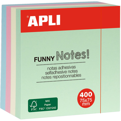 APLI Cube de notes adhsives "FUNNY Notes!", 75 x 75 mm