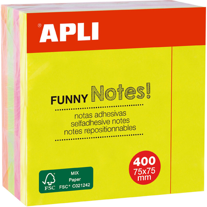 APLI Cube de notes adhsives "FUNNY Notes!", 75 x 75 mm