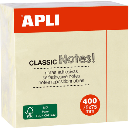 APLI Cube de notes adhsives "CLASSIC Notes!", 75 x 75 mm