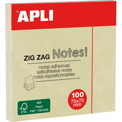 APLI Notes adhsives "ZIG ZAG Notes!", 75 x 75 mm, jaune
