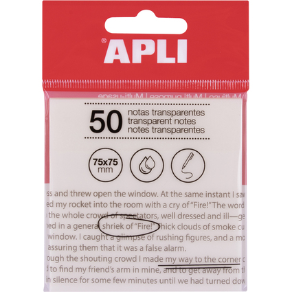 APLI Notes adhsives, 75 x 75 mm, incolore transparent