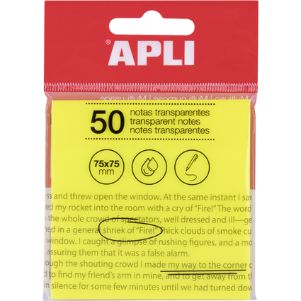 APLI Notes adhsives, 75 x 75 mm, jaune transparent