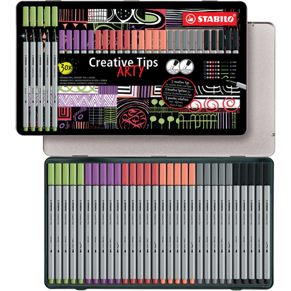 STABILO Kit Creative Tips ARTY PASTELL, tui mtal de 30