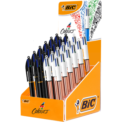 BIC Stylo  bille rtractable 4 Colours, prsentoir de 24