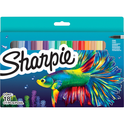 Sharpie Marqueur permanent FINE, BIG PACK de 18 "Poisson"