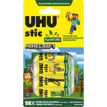 UHU Bton de colle stic ReNature MINECRAFT, 4x 8,2g, blister