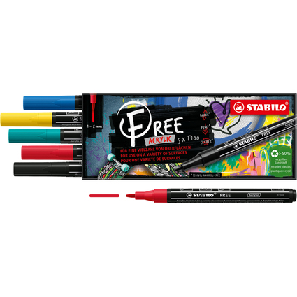 STABILO Marqueur acrylique FREE T100, set de 5 "Royal"