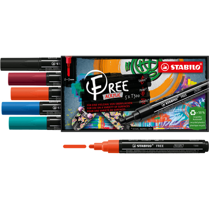 STABILO Marqueur acrylique FREE T300, set de 5 "Urban"