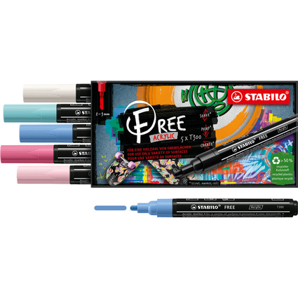 STABILO Marqueur acrylique FREE T300, set de 5 "Candy"