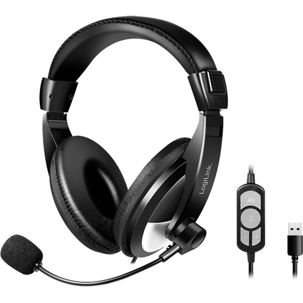 LogiLink Casque audio stro avec commande , 1x USB-A, noir