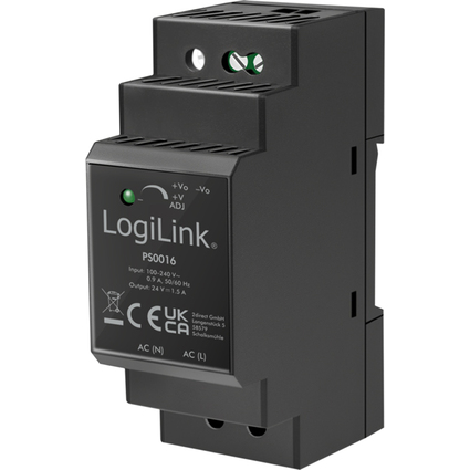 LogiLink Bloc d'alimentation pour rail DIN, 36 W, 24 V, noir