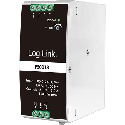 LogiLink Bloc d'alimentation pour rail DIN, 240W, 48V, blanc