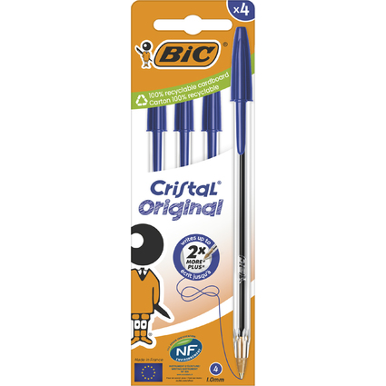 BIC Stylo  bille Cristal Original, bote carton de 4, bleu