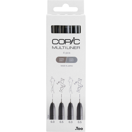 COPIC Feutre fin MULTILINER, set de 4, gris