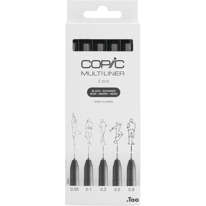 COPIC Feutre fin MULTILINER, set de 5, noir