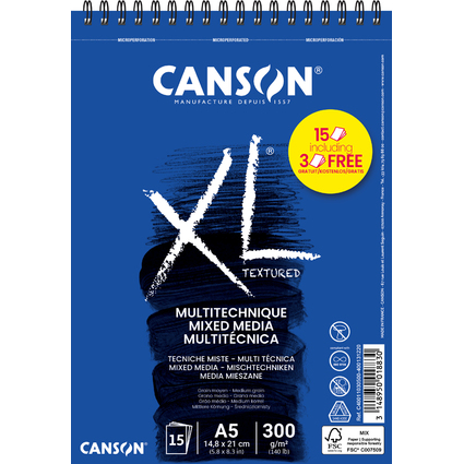 CANSON Bloc de dessin XL MIXED MEDIA Textured Promo, A5