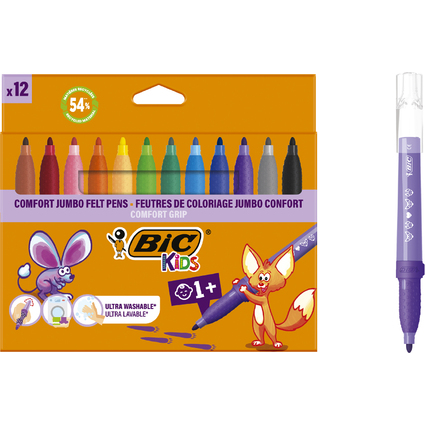 BIC KIDS Feutre Comfort Jumbo, tui en carton de 12