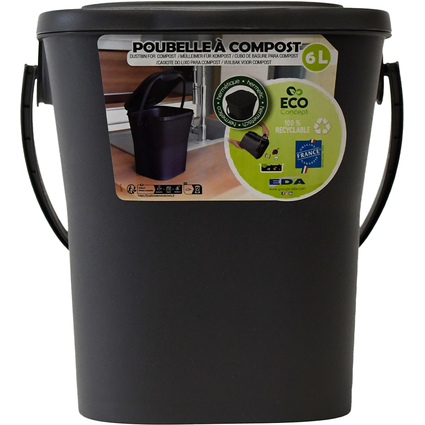 EDA Poubelle  compost, 6 litres, anthracite