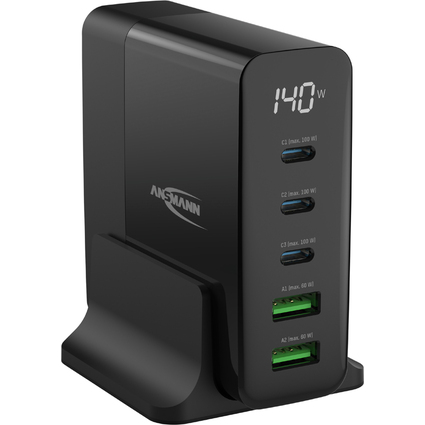 ANSMANN Chargeur de bureau USB DC5140PD, 5 ports, 140 watts