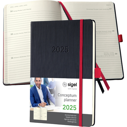 sigel Agenda planning Conceptum 2025, env. A5, noir/rouge