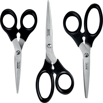 LEITZ Set de ciseaux, 3 pices, rond, noir