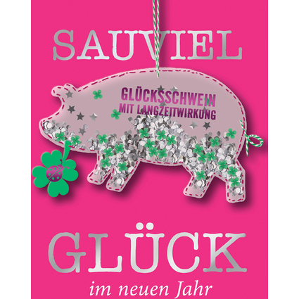 CACTUS Neujahrskarte mit Konfettischwein