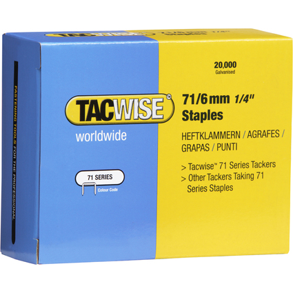 TACWISE Agrafes 71/6 mm galvanises, 20.000 pices