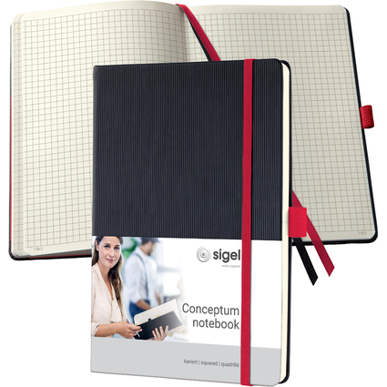 sigel Carnet de notes Conceptum, A5, quadrill, noir/rouge