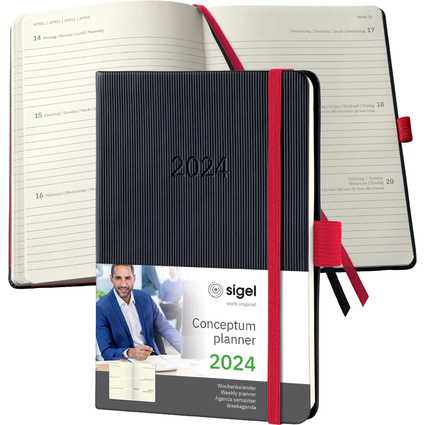 sigel Agenda de poche Conceptum 2025, env. A6, noir/rouge