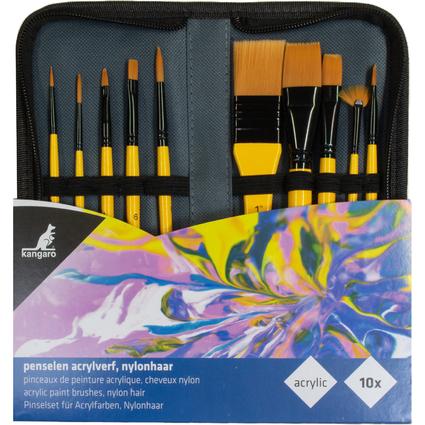 kangaro Set de pinceaux acrylique, 10 pices, dans un tui