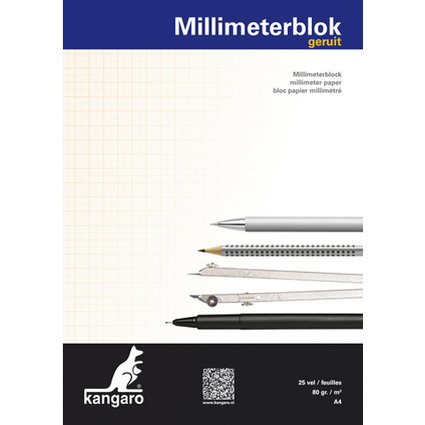 kangaro Bloc de papier millimtr, A4, 80 g/m2, 25 feuilles