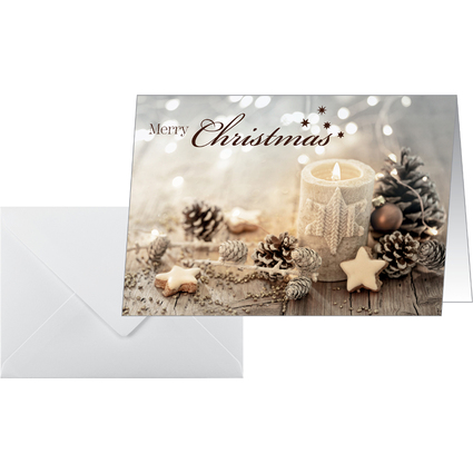 sigel Weihnachtskarte "Beige Christmas Candle", A6 quer (A5)