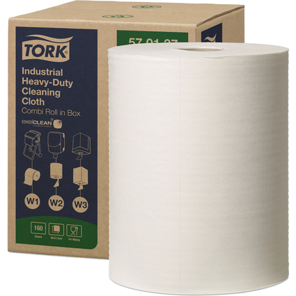 TORK Rouleau de papier nettoyant industriel, 60,8 m, blanc