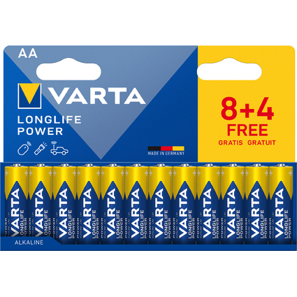 VARTA Pile alcaline "LONGLIFE POWER", Mignon AA, 8+4