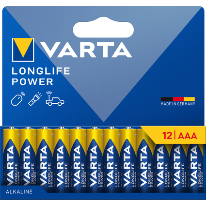 VARTA Pile alcaline "LONGLIFE POWER", Micro AAA, pack de 12