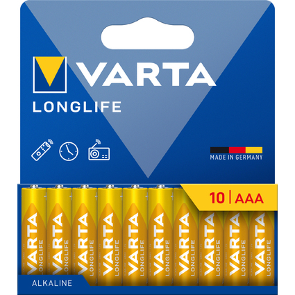 VARTA Pile alcaline "LONGLIFE", Micro AAA, pack de 10